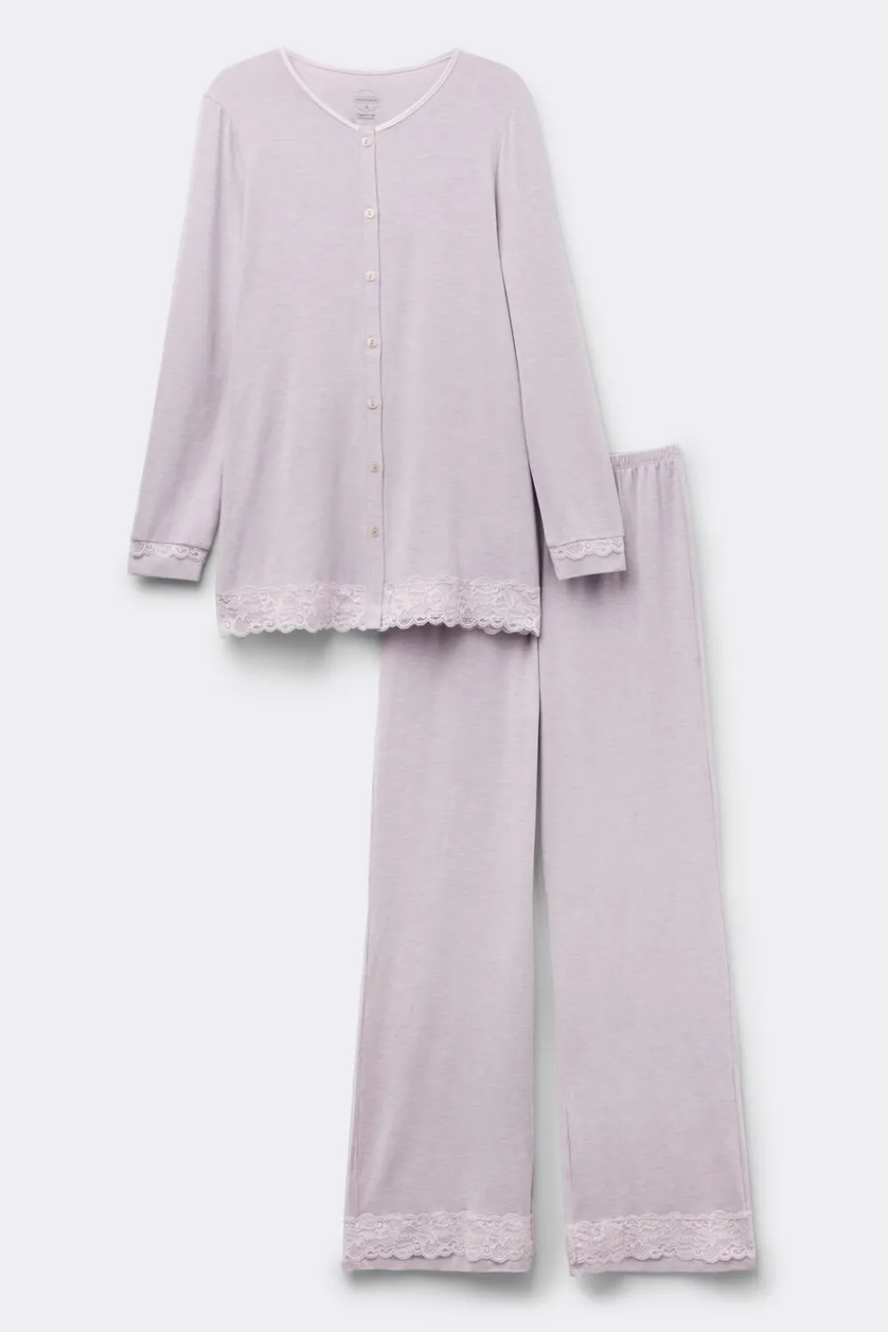 Piżamy Długie|Zestawy Piżam>Intimissimi Długa Rozpinana z Przodu Piżama z Modalu z Koronką fioletowy - 068k - quartz lilac melange