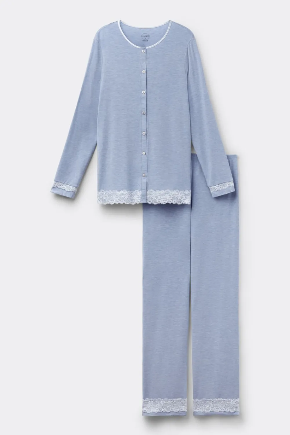 Piżamy Długie|Zestawy Piżam>Intimissimi Długa Rozpinana z Przodu Piżama z Modalu z Koronką niebieski - 069k - breeze blue melange