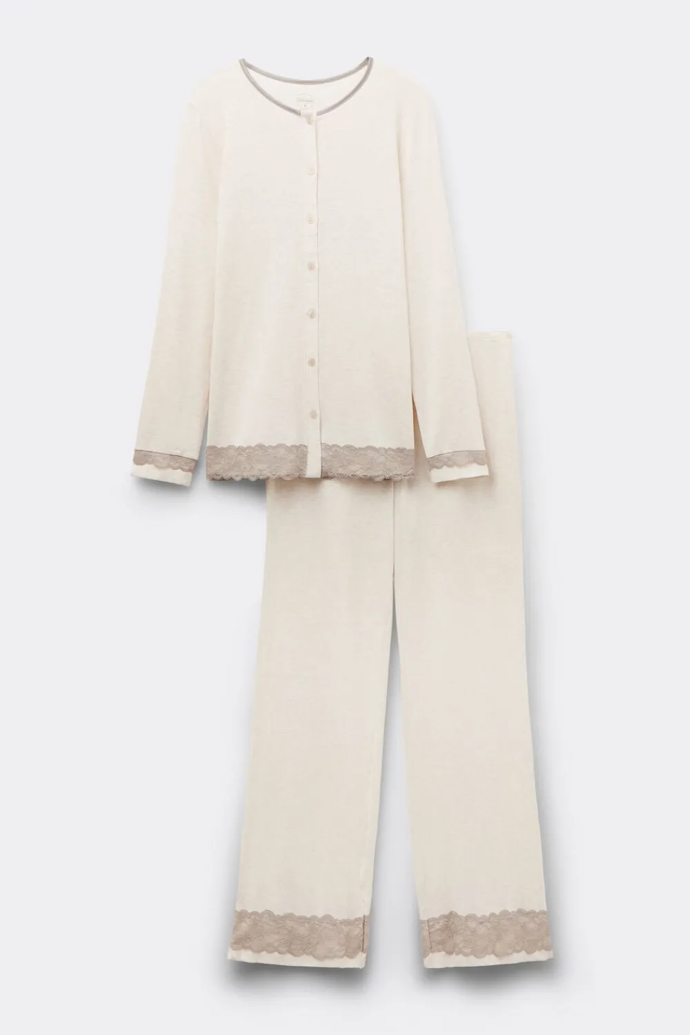 Piżamy Długie|Zestawy Piżam>Intimissimi Długa Rozpinana z Przodu Piżama z Modalu z Koronką naturalny - 948j - beige melange