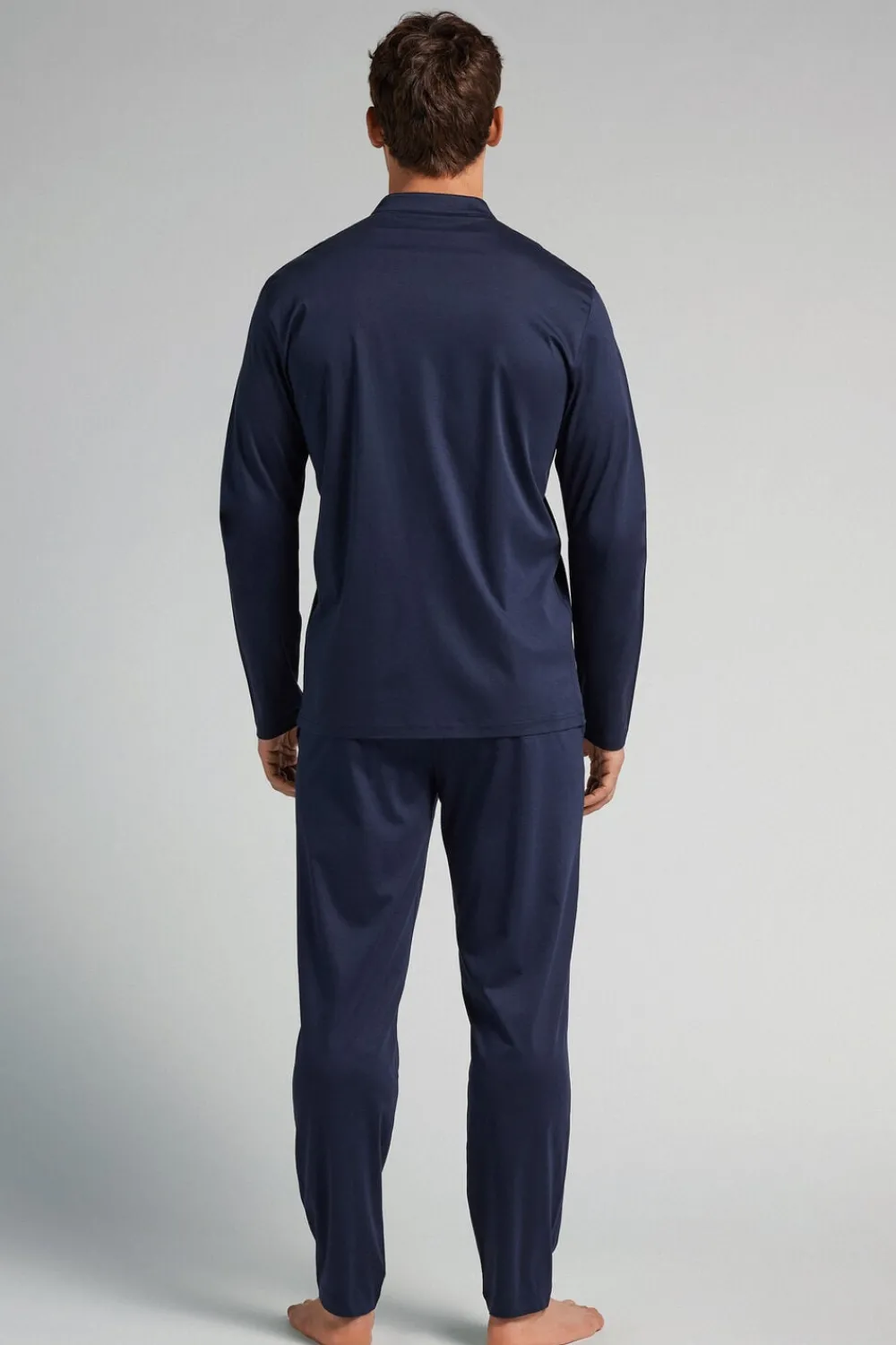 Piżamy Długie|Merceryzowana Bawełna Filo Premium>Intimissimi Długa Rozpinana z Przodu Piżama z Bawełny niebieski - 490j - blu navy