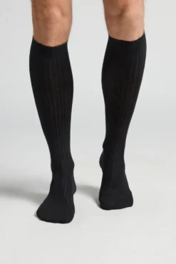 Skarpetki Długie>Intimissimi Długie Skarpety z Bawełny Soft w Prążek czarny - 019 - czarny