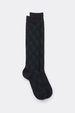 Skarpetki Długie>Intimissimi Długie Skarpety z Bawełny Soft we Wzory wielobarwny - 733j - check blu scuro/verde