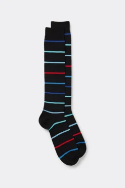 Skarpetki Długie>Intimissimi Długie Skarpety z Wzorzystej Przędzy Fildekos czarny - 829j - nero riga multicolor
