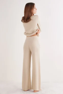 Legginsy / Spodnie|Odzież Domowa>Intimissimi Długie Spodnie Palazzo 100% Kaszmir beige - 712j - beż melanż