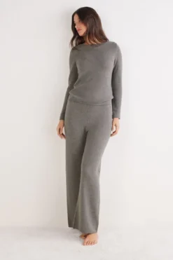 Legginsy / Spodnie|Odzież Domowa>Intimissimi Długie Spodnie Palazzo 100% Kaszmir szary - 456j - medium grey mel