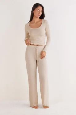 Legginsy / Spodnie|Odzież Domowa>Intimissimi Długie Spodnie Palazzo zModalu zKaszmirem Light beige - 036k - beige melange
