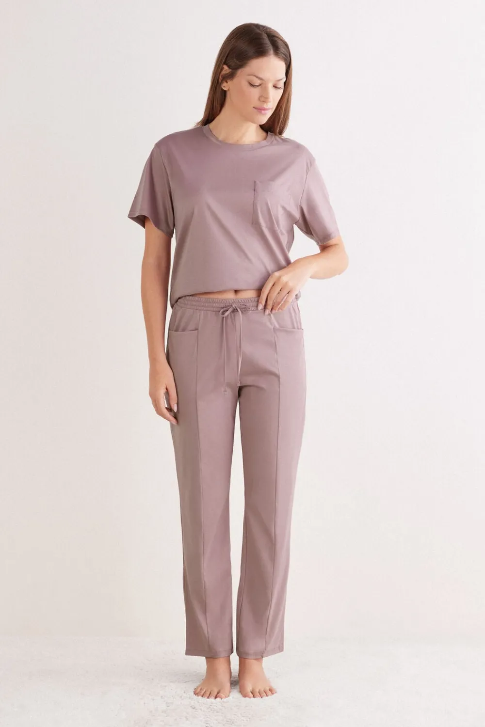 Piżamy Długie>Intimissimi Długie Spodnie z Bawełny Elevated Cotton fioletowy - 947j - shadow mauve