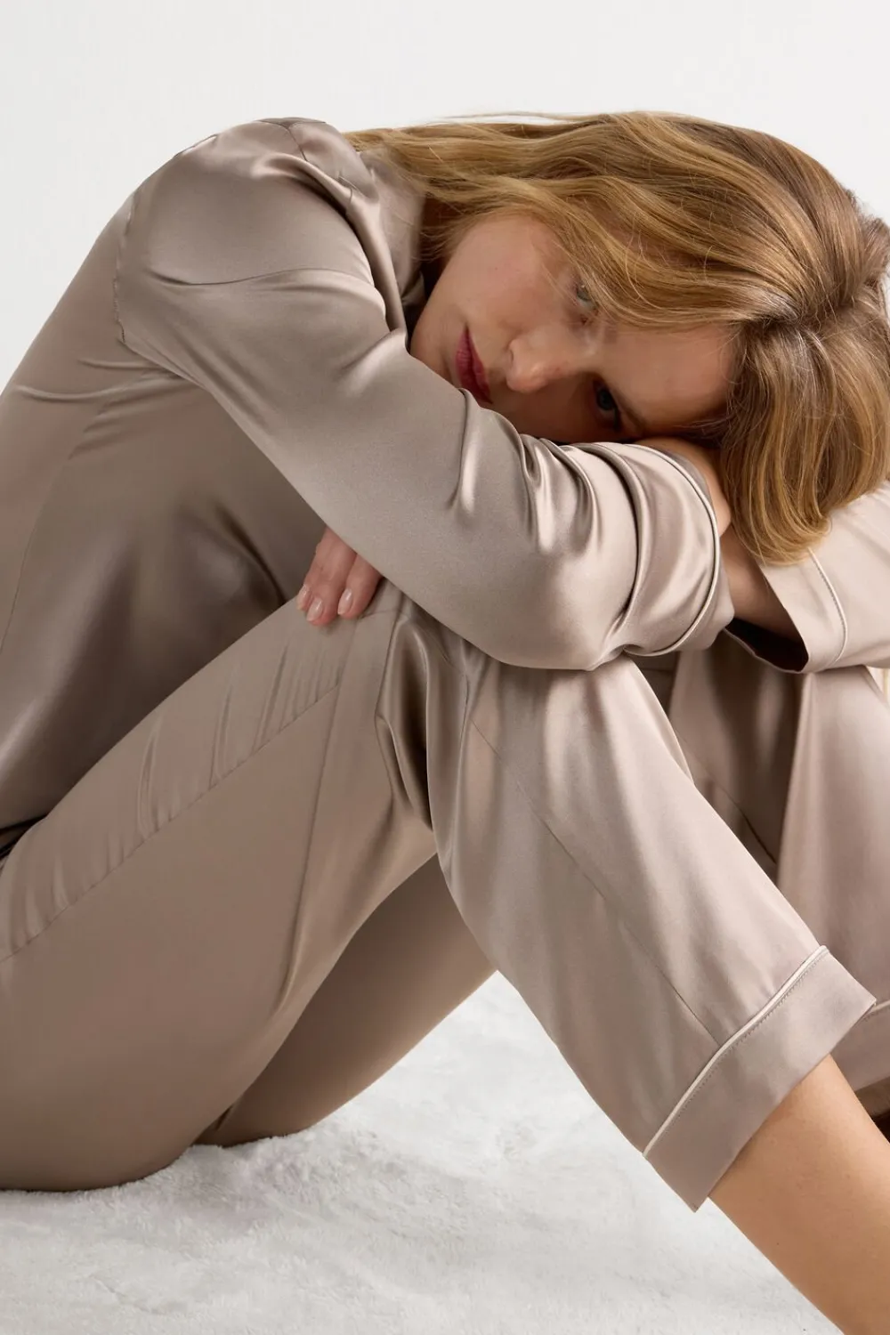 Piżamy Długie|Jedwab>Intimissimi Długie Spodnie z Jedwabiu naturalny - 651i - dust beige