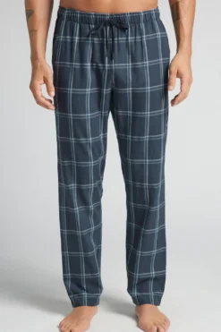 Spodnie|Stwórz Swój Zestaw>Intimissimi Długie Spodnie z Płótna z Nadrukiem w Jeansową Kratę niebieski - 968j - blu denim