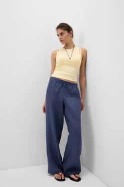 Legginsy / Spodnie|Len>Intimissimi Długie spodnie z Troczkiem z Płótna Lnianego The Pure Linen niebieski - 167k - denim blue