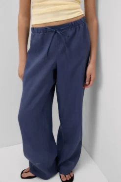 Legginsy / Spodnie|Len>Intimissimi Długie spodnie z Troczkiem z Płótna Lnianego The Pure Linen niebieski - 167k - denim blue
