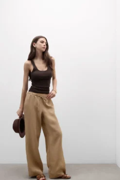 Legginsy / Spodnie|Len>Intimissimi Długie spodnie z Troczkiem z Płótna Lnianego The Pure Linen beige - 166k - beige sabbia