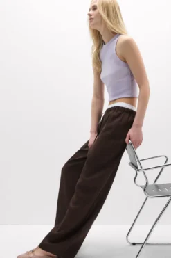 Legginsy / Spodnie|Len>Intimissimi Długie spodnie z Troczkiem z Płótna Lnianego The Pure Linen brązowy - 705j - brąz mokka