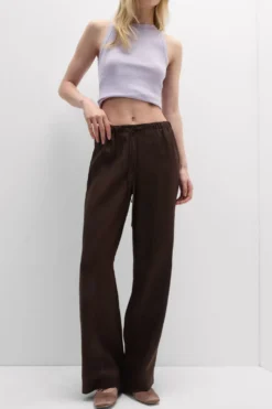 Legginsy / Spodnie|Len>Intimissimi Długie spodnie z Troczkiem z Płótna Lnianego The Pure Linen brązowy - 705j - brąz mokka