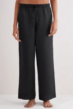 Legginsy / Spodnie|Len>Intimissimi Długie spodnie z Troczkiem z Płótna Lnianego The Pure Linen czarny - 019 - czarny