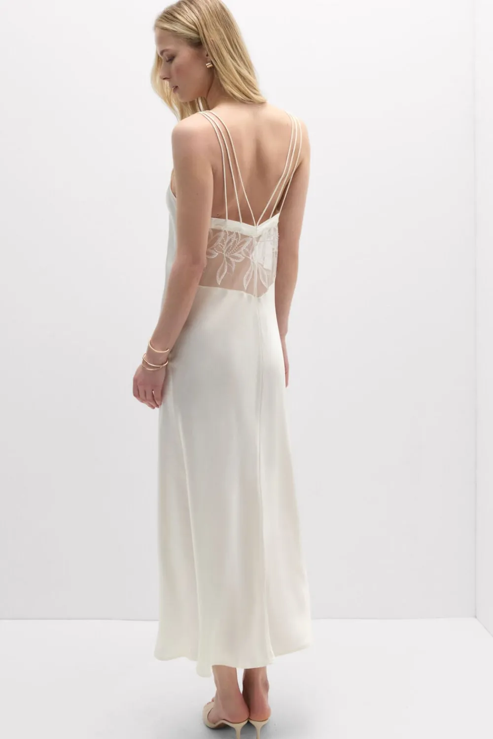 Halki / Babydoll|Lingerie>Intimissimi Długi Halka z Jedwabiu i Koronki My Forever Love kremowy - 2127 - talkowy