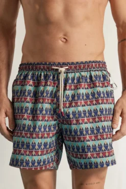 Bokserki Kąpielowe>Intimissimi Dwustronne Bokserki Kąpielowe z Wielokolorowym Czerwonym Nadrukiem czerwony - 201k - rosso tiles
