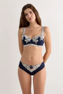 Figi|Koronka>Intimissimi Figi Bezszwowe Bawełniane Pretty Flowers kremowy - 347i - blu intenso/vaniglia