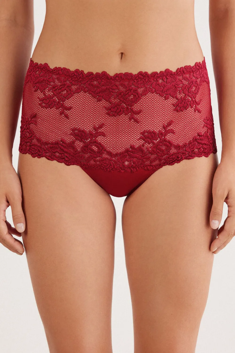 Bokserki|Z Wysokim Stanem>Intimissimi Figi Brazylijskie Culotte Pretty Flowers czerwony - 9888 - ceralacca