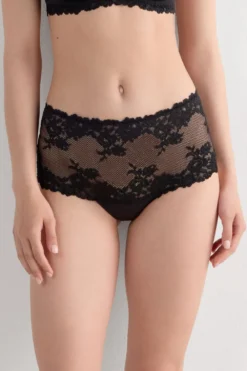 Bokserki|Z Wysokim Stanem>Intimissimi Figi Brazylijskie Culotte Pretty Flowers czarny - 019 - czarny