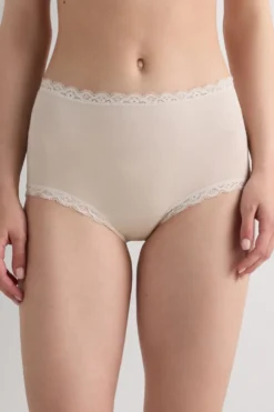 Bokserki|Z Wysokim Stanem>Intimissimi Figi Culotte z Wysokim Stanem z Bawełny i Koronki naturalny - 2280 - cream