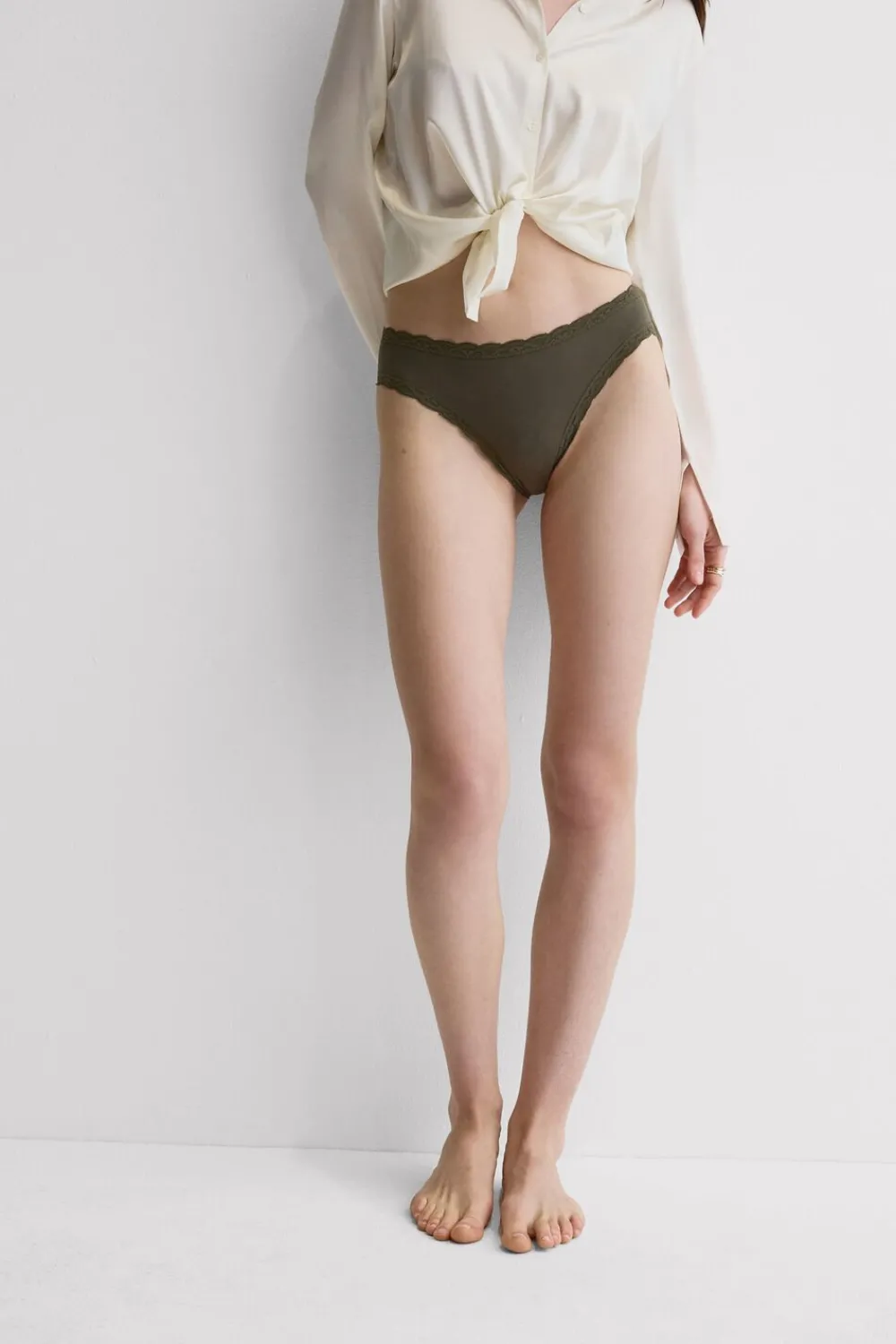 Figi|Bawełna>Intimissimi Figi z Bawełny i Koronki zielony - 660j - safari green