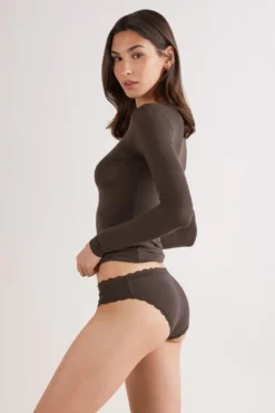 Figi|Bawełna>Intimissimi Figi z Bawełny i Koronki brązowy - 705j - brąz mokka