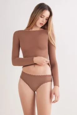 Figi|Bawełna>Intimissimi Figi z Bawełny i Koronki naturalny - 502i - caramel