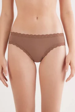 Figi|Bawełna>Intimissimi Figi z Bawełny i Koronki naturalny - 502i - caramel