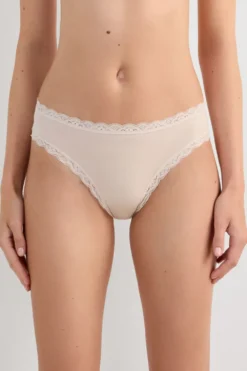 Figi|Bawełna>Intimissimi Figi z Bawełny i Koronki naturalny - 2280 - cream