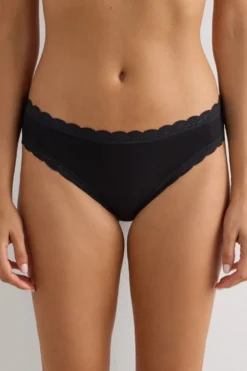 Figi|Bawełna>Intimissimi Figi z Bawełny i Koronki czarny - 019 - czarny