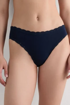 Figi|Bawełna>Intimissimi Figi z Bawełny i Koronki niebieski - 1467 - intensywny niebieski