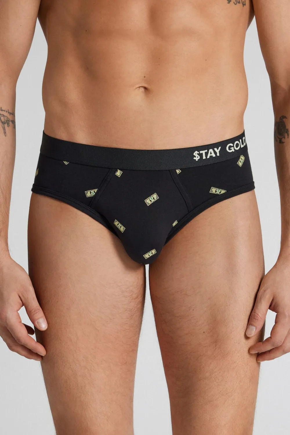 Slipy|Bawełna Superior>Intimissimi Figi z Bawełny Superior z Nadrukiem w Pieniądze czarny - 019 - czarny