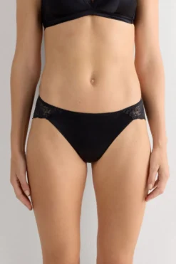 Figi|Jedwab>Intimissimi Figi z jedwabiu z koronką czarny - 019 - czarny