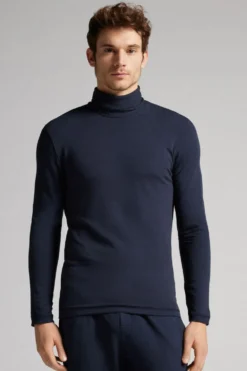 Bluzki Z Długim Rękawem|Kolekcja Termiczna Z Kaszmirem>Intimissimi Golf elastyczny męski z kaszmirem niebieski - 800 - blu notte
