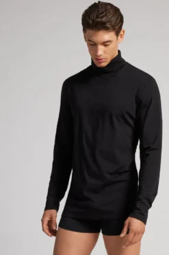 Bluzki Z Długim Rękawem|Wełna Merino>Intimissimi Golf męski z wełny merino czarny - 019 - czarny