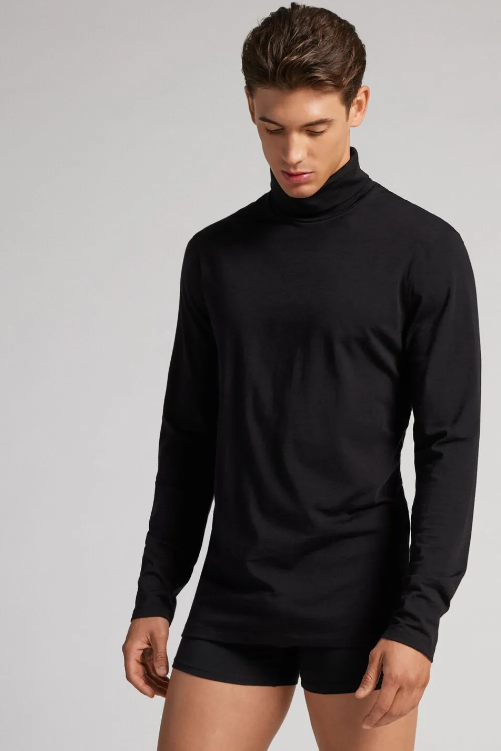 Bluzki Z Długim Rękawem|Wełna Merino>Intimissimi Golf męski z wełny merino czarny - 019 - czarny