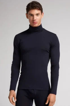Bluzki Z Długim Rękawem|Wełna Merino>Intimissimi Golf męski z wełny merino niebieski - 800 - blu notte