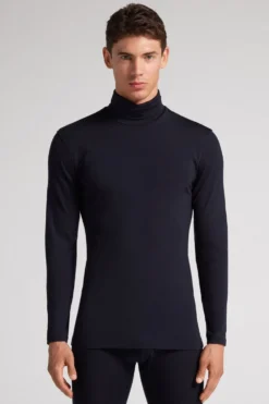 Bluzki Z Długim Rękawem|Wełna Merino>Intimissimi Golf męski z wełny merino niebieski - 800 - blu notte