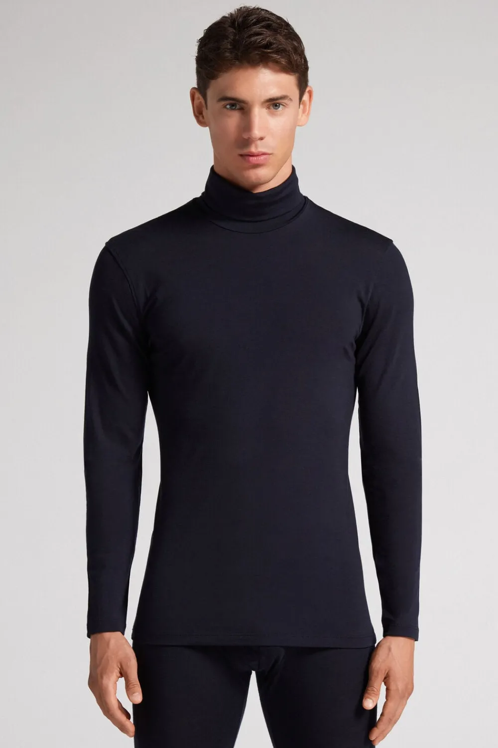 Bluzki Z Długim Rękawem|Wełna Merino>Intimissimi Golf męski z wełny merino niebieski - 800 - blu notte