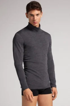 Bluzki Z Długim Rękawem|Wełna Merino>Intimissimi Golf męski z wełny merino ciemnoszary - 7522 - antracyt melanż