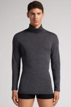 Bluzki Z Długim Rękawem|Wełna Merino>Intimissimi Golf męski z wełny merino ciemnoszary - 7522 - antracyt melanż
