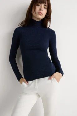 Bluzki Z Długim Rękawem|Z Golfem>Intimissimi Golf z Lekkiego Modalu z Dodatkiem Kaszmiru Lamé niebieski - 451j - blu intenso lame'