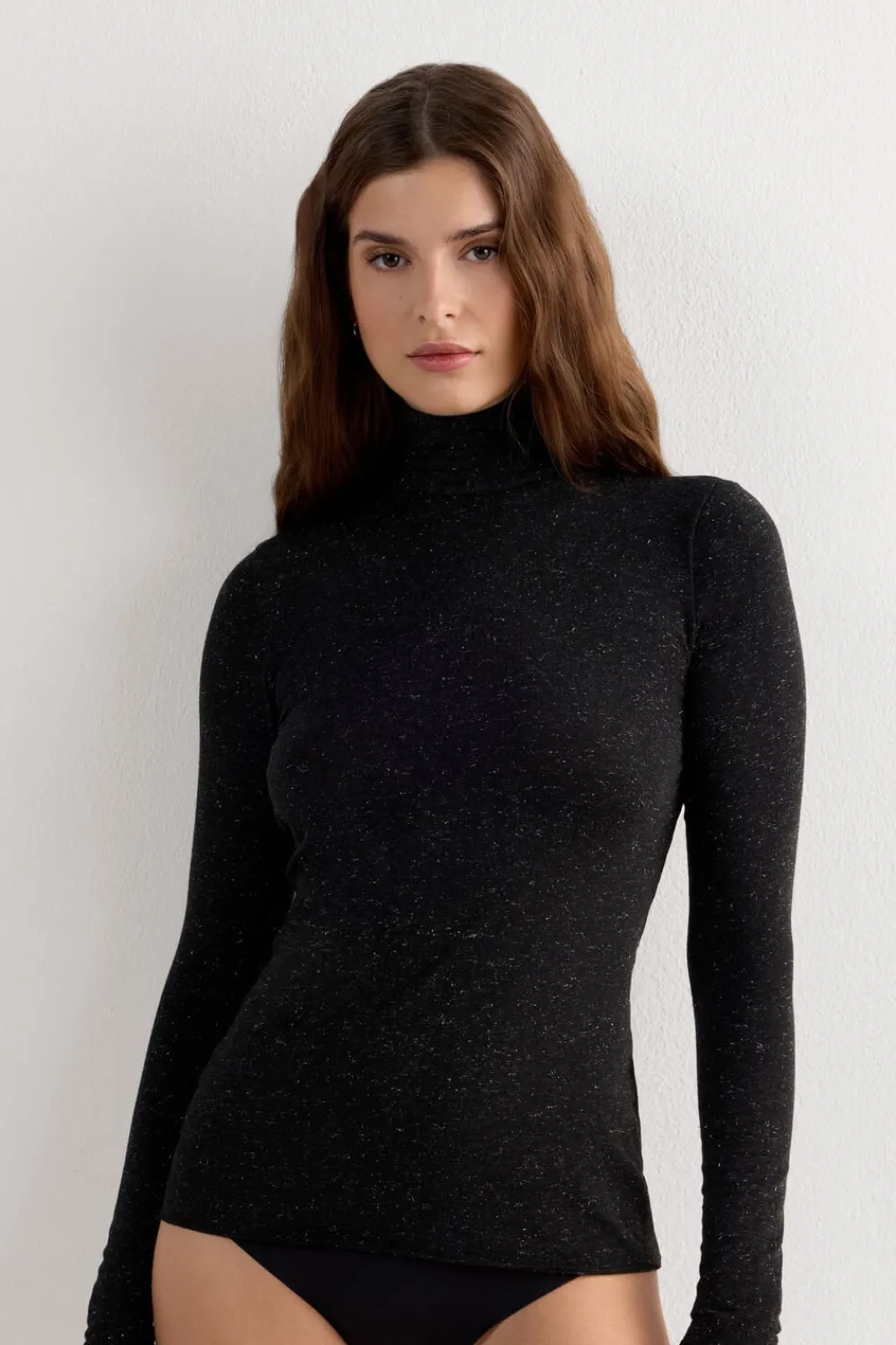 Bluzki Z Długim Rękawem|Z Golfem>Intimissimi Golf z Lekkiego Modalu z Dodatkiem Kaszmiru Lamé czarny - 5079 - nero lame'