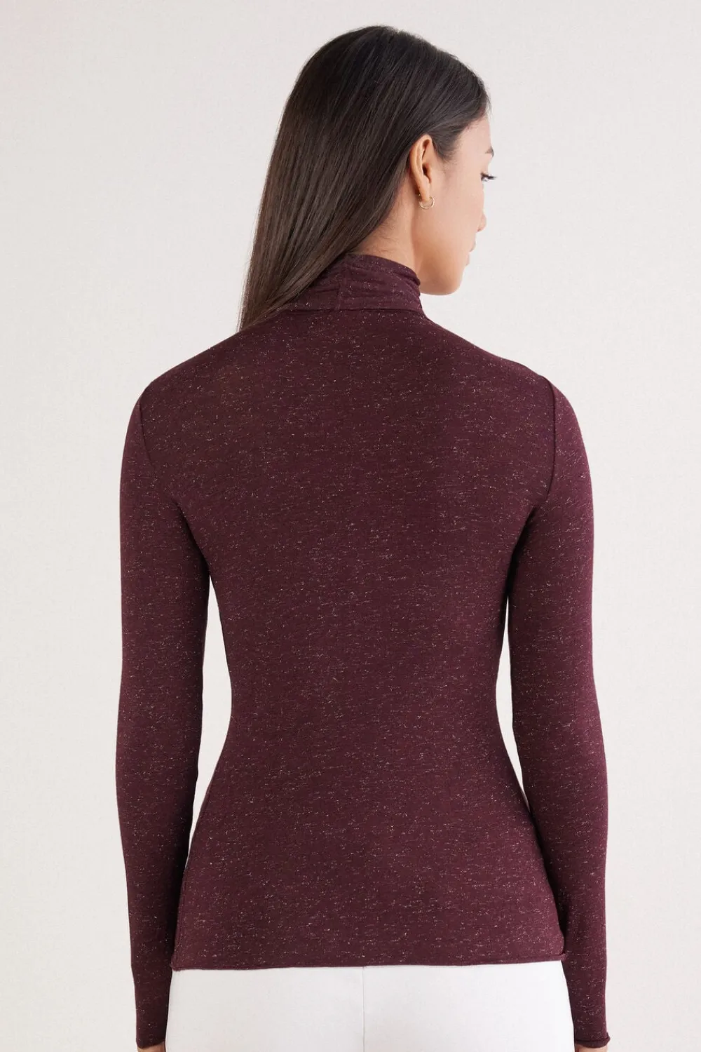 Z Golfem|Ultralight Z Kaszmirem>Intimissimi Golf z Lekkiego Modalu z Dodatkiem Kaszmiru Lamé burgundia - 032k - dark burgundy lame'