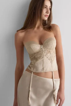 Gorsety|Jedwab>Intimissimi Gorset z Biustonoszem Anna Silky Flowers naturalny - 447j - mandorla beige