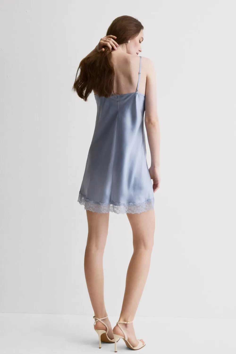 Halki / Babydoll|Spódnice /Sukienki>Intimissimi Halka z jedwabiu z koronką jasnoniebieski - 064k - breeze blue