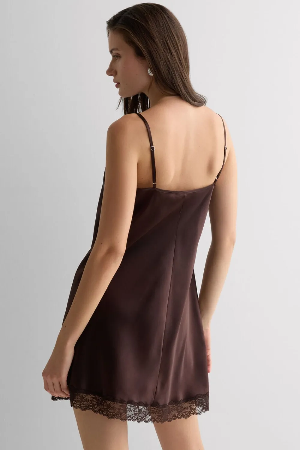 Halki / Babydoll|Spódnice /Sukienki>Intimissimi Halka z jedwabiu z koronką brązowy - 705j - brąz mokka
