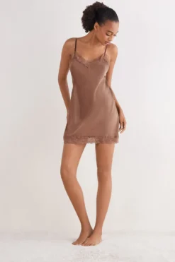 Halki / Babydoll|Spódnice /Sukienki>Intimissimi Halka z jedwabiu z koronką naturalny - 502i - caramel