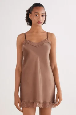 Halki / Babydoll|Spódnice /Sukienki>Intimissimi Halka z jedwabiu z koronką naturalny - 502i - caramel